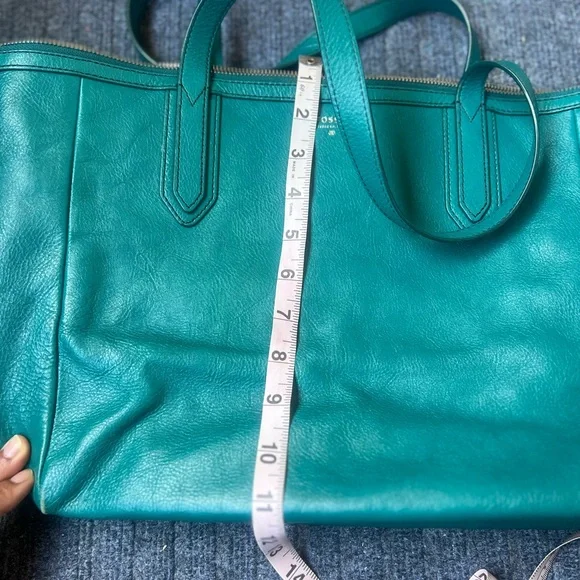 Fossil Sydney leather tote bag turquoise/teal pre owned - Picture 5 of 16